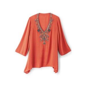 Soft Surroundings Orange Embroidered Blouse